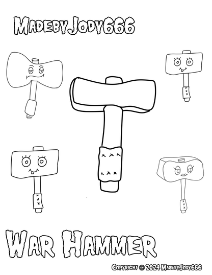 War Hammer Crochet Pattern + Coloring Page